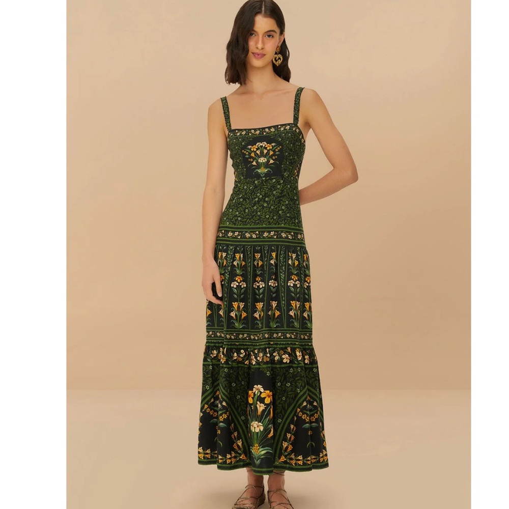 FARM Rio Dark Green and Yellow Patterned Maxi Dress